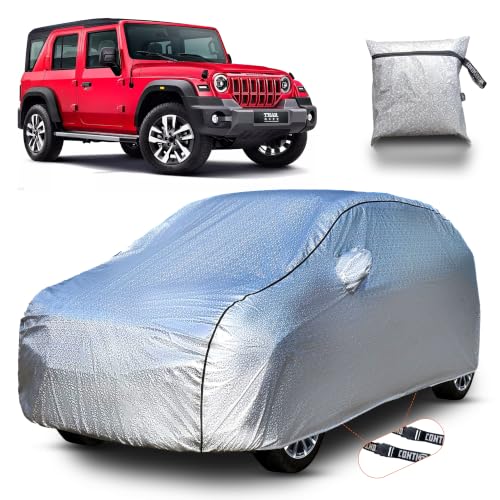 Image of Continental [SilverGuard] Dual Belts Extra Protection Thar Roxx Car Cover (2020-2026) Build with Triple Stitched,Waterproof & Dustproof Car Cover for Thar Roxx (Metallic Silver).
