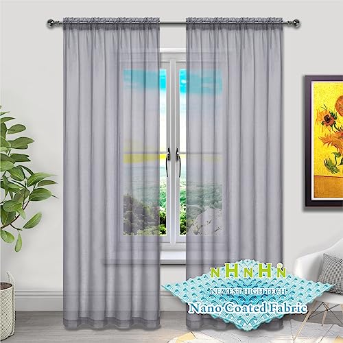 NHNHN Nano Material Coated Voile Sheer Curtains 2 Panles for Living Room Bedroom Kitchen Room Children's Room