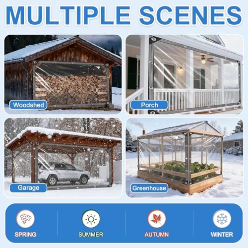 Image of Clear Tarps Heavy Duty Waterproof - 5x7ft Clear Tarps with Grommets - 14mil Thickened Transparent Plastic Vinyl Tarp for Patio Porches Greenhouse Chicken Coop Cover, with Fixed Accessories