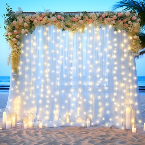 Cortinas fondo de tul blanco con luces 10ft x 8ft miniatura 7