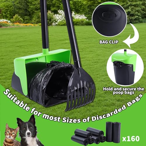 Image of ienjoyed Pooper Scooper Large Swivel Bin & Rake with 160 Waste Bags,Heavy Duty Dog Pooper Scooper with Bag Attachment for Dogs, Long Handle Poop Scooper with Lid for Yard, Grass, Gravel(Green)