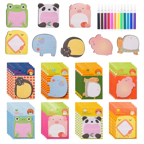 Bofanze 40 PCS Notes Adhésives en Forme Animaux,800 Feuilles Mini Notes Autocollantes Mignon,Notes Adhésives Colorées Self Sticky Notes avec 12 Stylos pour L'école, Cadeaux pour Enfants