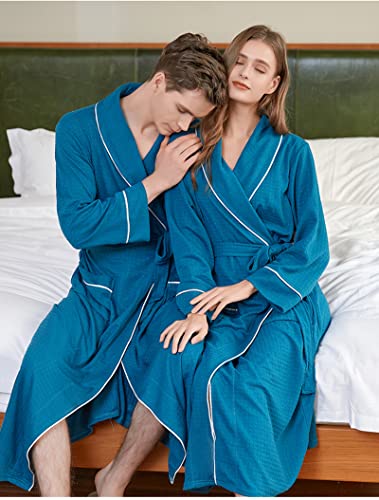 Mens Knit Waffle Robe Lightweight Summer Bathrobe Spa Robe Long Sleeves Kimono Adult Hotel Pajamas3