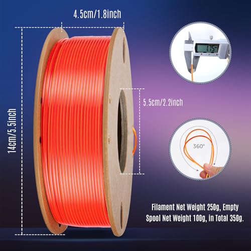 Image of Silk Triple Colors PLA+ 3D Printer Filament 1.75mm, No Tangle Shiny Filament Net Weight 250g Spool (0.55lbs), 3-in-1 Silk PLA Pro Plus, Gold+Red+Orange