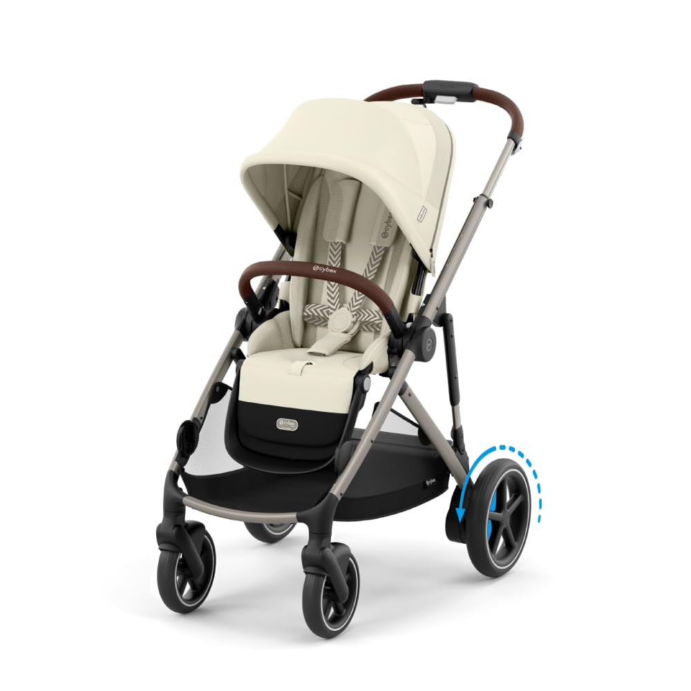 Cybex e-Gazelle S Electronic Assist Stroller – Gazelle S Single-to-Double Electric Stroller, Smart Assist, Rocking Mode, 20+ Configurations & Compact Fold, Seashell Beige with Taupe Frame