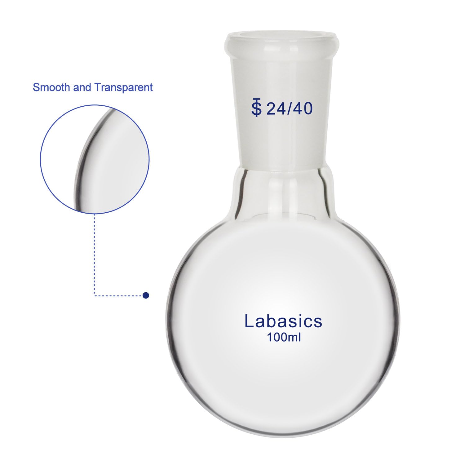Labasics Round Bottom Flask, 100 ml, Borosilicate Glass, Transparent — Amazon image 2