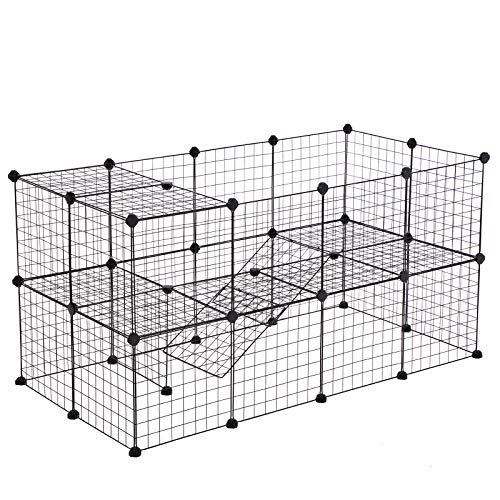 SONGMICS Pet Playpen Includes Cable Ties, Metal Wire Apartment-Style Two-Storey Bunny Fence