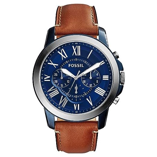 Fossil Reloj para hombre Grant, movimiento cronógrafo de cuarzo, caja de 44 mm de acero inoxidable bicolor con correa de piel, FS5151