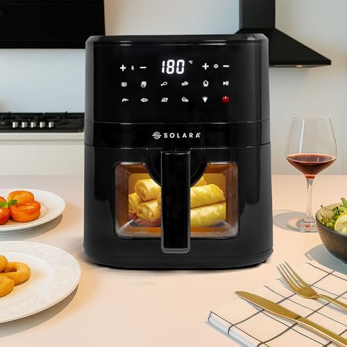 SOLARA Air Fryer For Home 4.5L with See Through Window, 10 Preset menus, 360° High Speed Air Circulation for Fry, Grill, Roast & Bake,Uses upto 90% less fat, 1500 Watts, Digital Touch Control, Black 7 51t6d3Reu1L