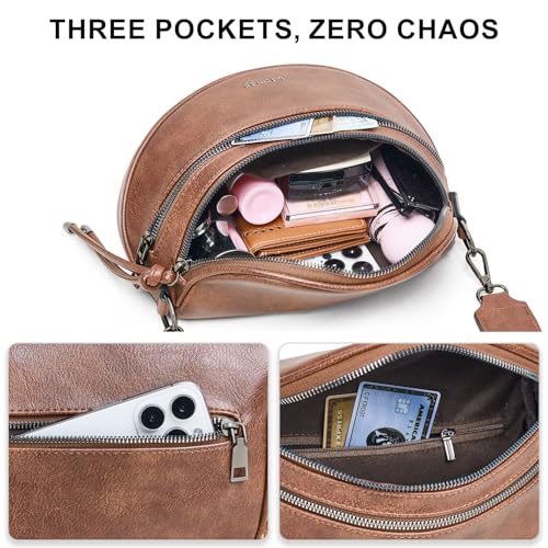 Image of Crossbody Sling Bags For Women Bum Purses Handbags Go Free Cross Body Fanny Packs For Woman Mon Shoulder Bag Gifts Brown