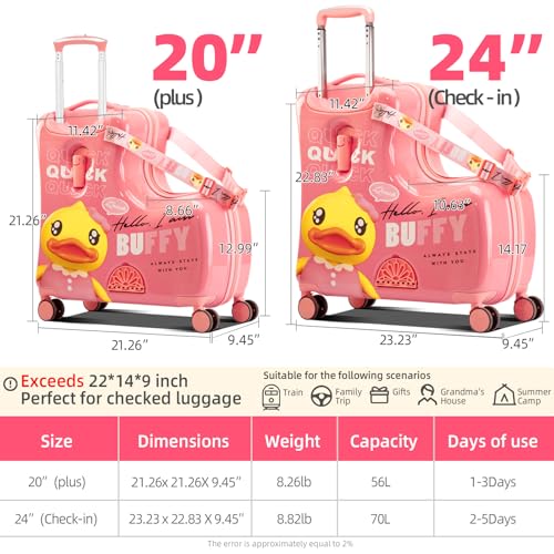 Kids' Lightweight Ride on Luggage with Spinner Wheels & Foldabe Design (Pink Duck, 24"+ Aged 3-12 Toddler)4