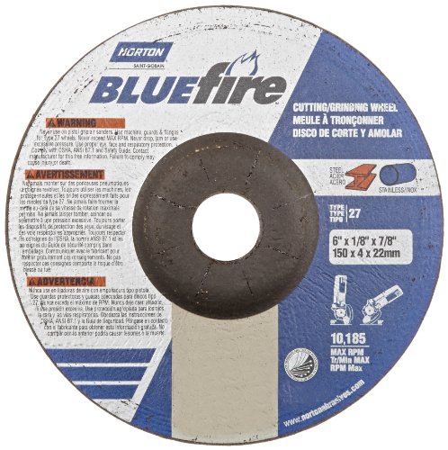 Norton Blue Fire Plus Depressed Center Abrasive Wheel, Type 27, Zirconia Alumina and Aluminum Oxide, 7/8