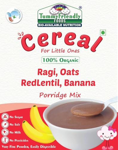 Image of TummyFriendly Foods Organic Sprouted Ragi Almond Dates Porridge Mix | Made of Sprouted Ragi Powder for baby | Available in Trial Baby Packs too | Shelf-life 9 month | 200g (Banana)