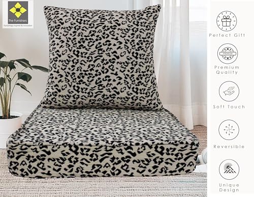 Image of Multipurpose 40x40x8 CM Woven Fashionable High Densitiy Foam Cushion Set for Floor, Patio, Chair and Balcony Garden Seating - Beige & Black Animal - Small Size Set - 16x16x3 Inch