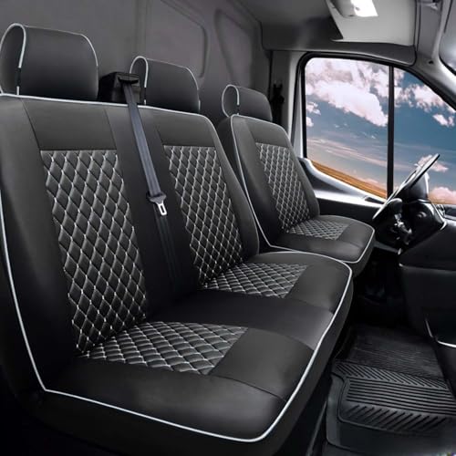 OMAC Sitzbezüge Schonbezüge für Ford Transit 2010-2013 Kunstleder Schwarz Weiß 2+1