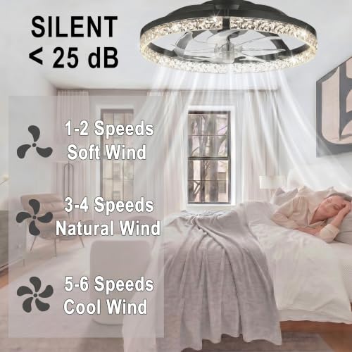 24" Ceiling Fan with Light, Flush Mount, Remote Control, Black - image 6