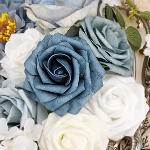 Jpsor Dusty Blue Flowers Artificial For Decoration, Assorted Fake White Roses In Bulk Silk Foam Flowers For Crafts Diy Wedding Bouquets Table Home Centerpieces Arrangements #TOP5