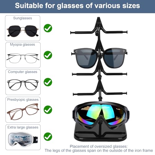 YHNDECO Brillenhalter, Brillenständer für 5 Brillen, Kunststoff Sonnenbrillen Aufbewahrung, Brille Ausstellungsstand für Tisch, Schreibtisch, Dresser (Schwarz)