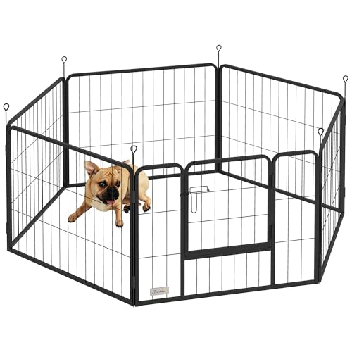 PawHut Recinto per Cani di Piccola Taglia a 6 Pannelli Modulabili da 80x1.5x60 cm, Box per Cani e Cuccioli Pieghevole con Porta in Acciaio con 6 Picchetti, Grigio