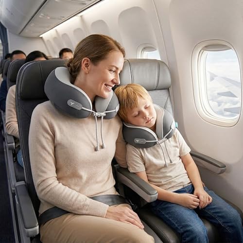 Image of Kids Travel Pillow with Cool Material,Neck Pillow for Traveling 100% Pure Memory Foam,Travel Neck Pillow with Zipper Box, Airplane Pillow for Traveling,Travel Essentials (Kids Pillow-Grey)