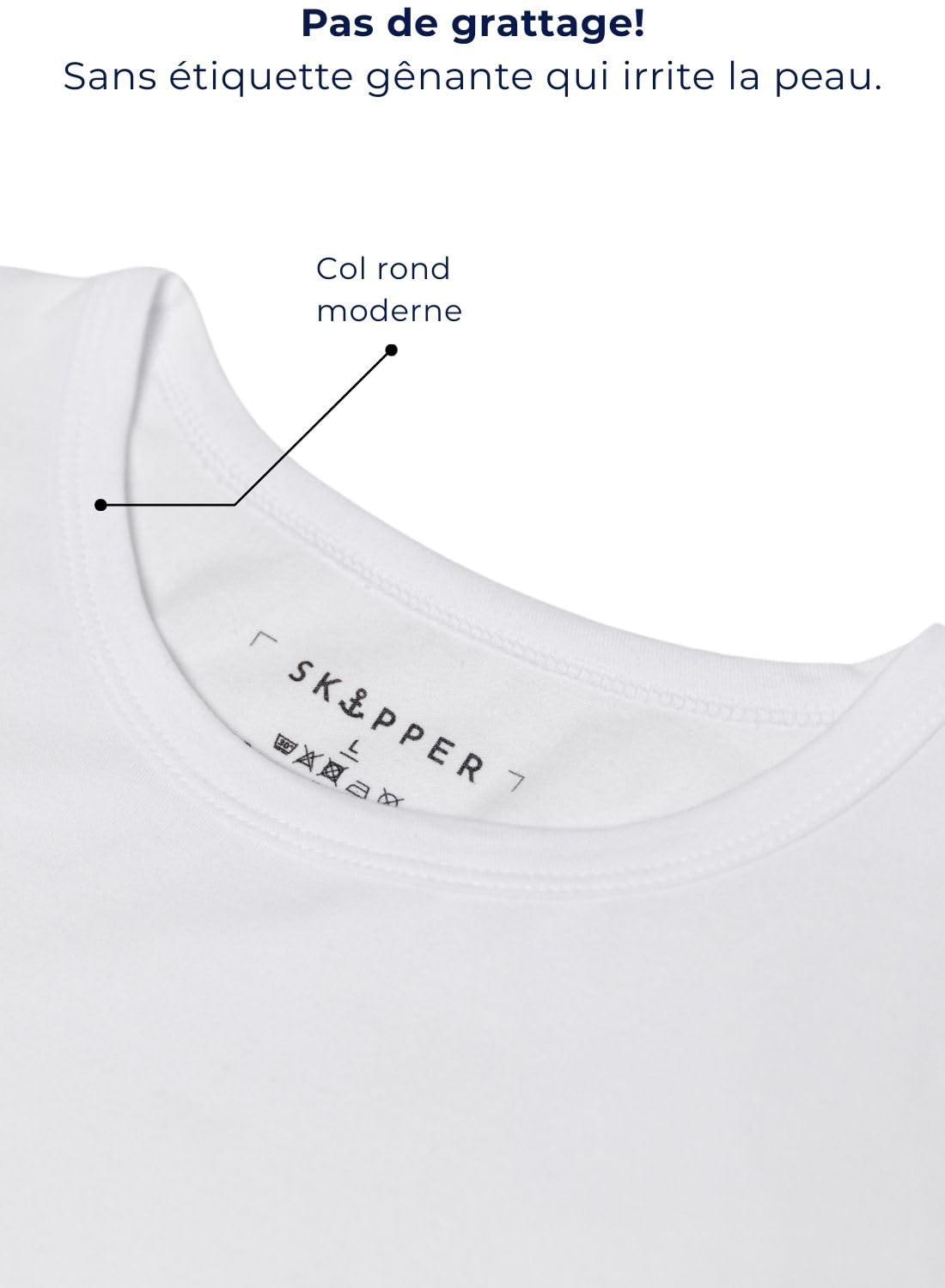 SKIPPER Lot de 3 Stretch T Shirt Homme Col Rond I Maillot de Corps Blanc I Tricot de Corps 95% Coton 5% Élasthanne I sous Chemise Manches Courtes I Label Oeko-TEX®