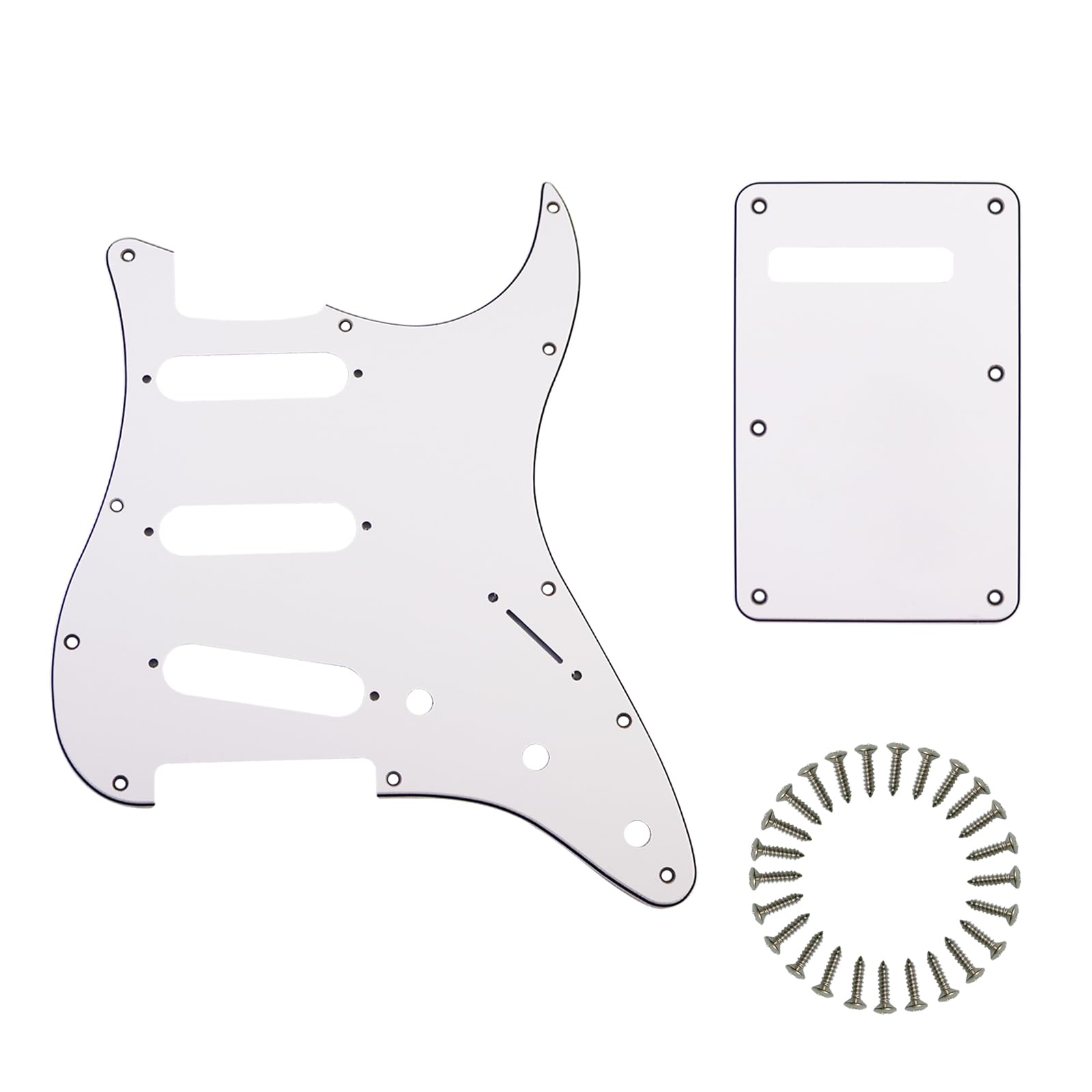 SSS Strat Pickguard and BackPlate Set for Fender Guitar, White 3Ply