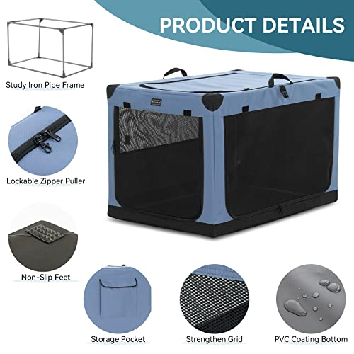 Petsfit-30-Inch-Soft-Dog-Kennel-Adjustable-Fabric-Cover-by-Spiral-Iron-Pipe-Chew-Proof-3-Door-Design-Travel-Collapsible-Dog-Crate-Blue - Cucciolini Doodles   Petsfit-30-Inch-Soft-Dog-Kennel-Adjustable-Fabric-Cover-by-Spiral-Iron-Pipe-Chew-Proof-3-Door-Design-Travel-Collapsible-Dog-Crate-Blue