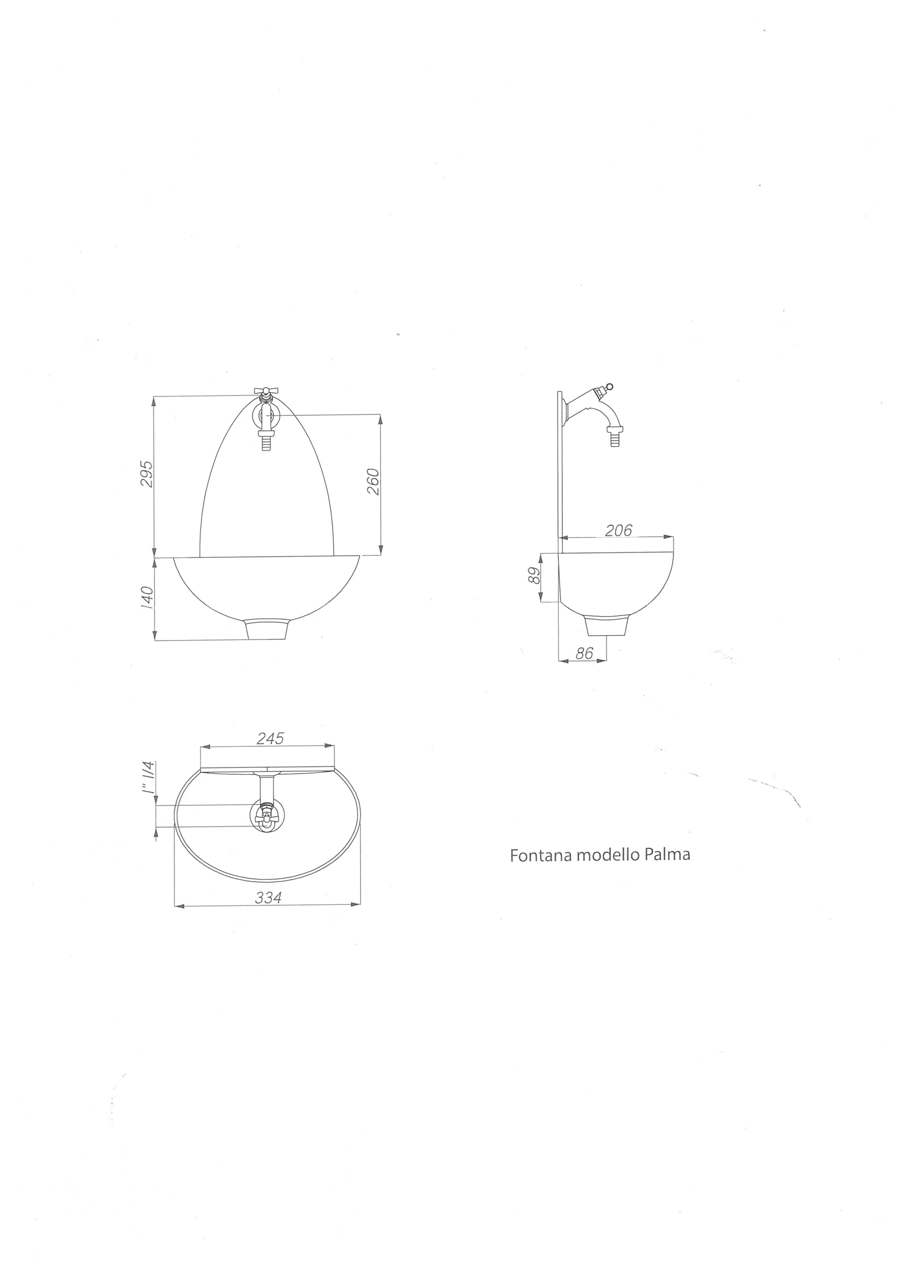 FONDERIA BONGIOVANNI Fuente de pared modelo Palma sin grifo para casa, jardín, terraza exterior