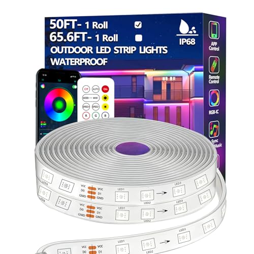 Bvokon 15m Outdoor LED Strip Light IP68 Waterproof,Outside RGB+IC Lights with App/Remote Control,Color Changing,Music Sync Rope Light for Balcony,Deck,Rooftop,Garden,Pool