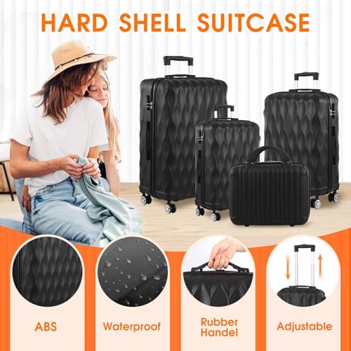 Luggage Sets 4 Piece Travel Suitcase Set with ABS Hard Shell Luggage, Secure TSA Lock with 360° Spinner Wheels, 14" 20" 24" 28" Case-Airline Approved (Black) - Image 6