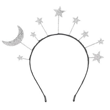 Doneace Galaxy Moon and Star Headband Glitter Stars Halo Headbands Goddess Headpiece Silver Costume Headpiece for Women, Halloween & Christmas Party Accessory