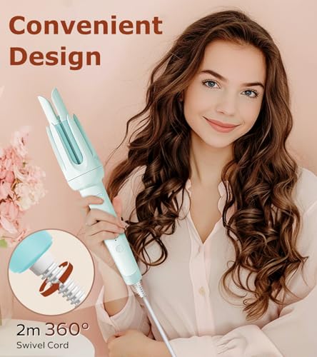 Image of Auto Hair Curler, Automatic Curling Iron with 4 Temperature & 3 Timer, Automatic Shut-Off, Anti-Scald, Anti-Tangle Rotating Curling Wand for Hair Styling, Blue