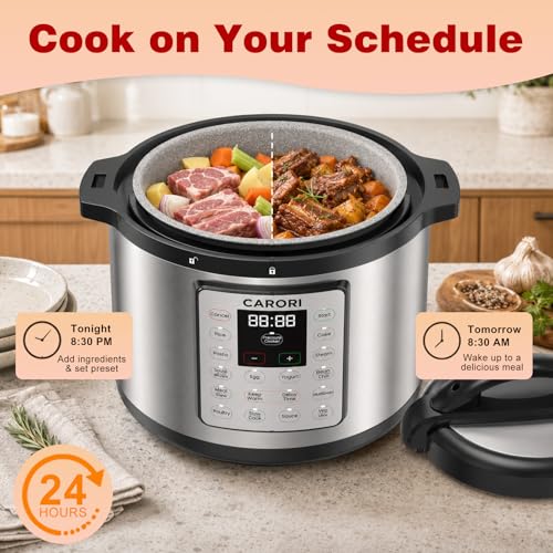 Image of Silver 8 Quart Pressure Cooker, 1200W Multi-Function Cooker with Saute, Steam, Yogurt & Sterilize Functions Dishwasher Safe & Secure Venting.