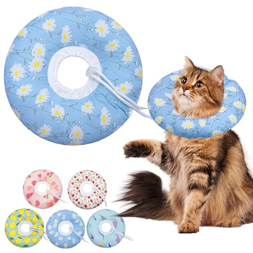 Seyezo Cat Cone Collar, Anti-Bite Cat Recovery Collar, Blue Daisy, Large