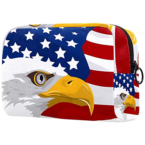 Kosmetiktasche Damen Federmäppchen Stiftetasch Schminktasche Kulturtasche für Handtasche Makeup Tasche Waschtasche Mädchen Amerikanischer Weißkopfseeadler und USA-Flagge Cover