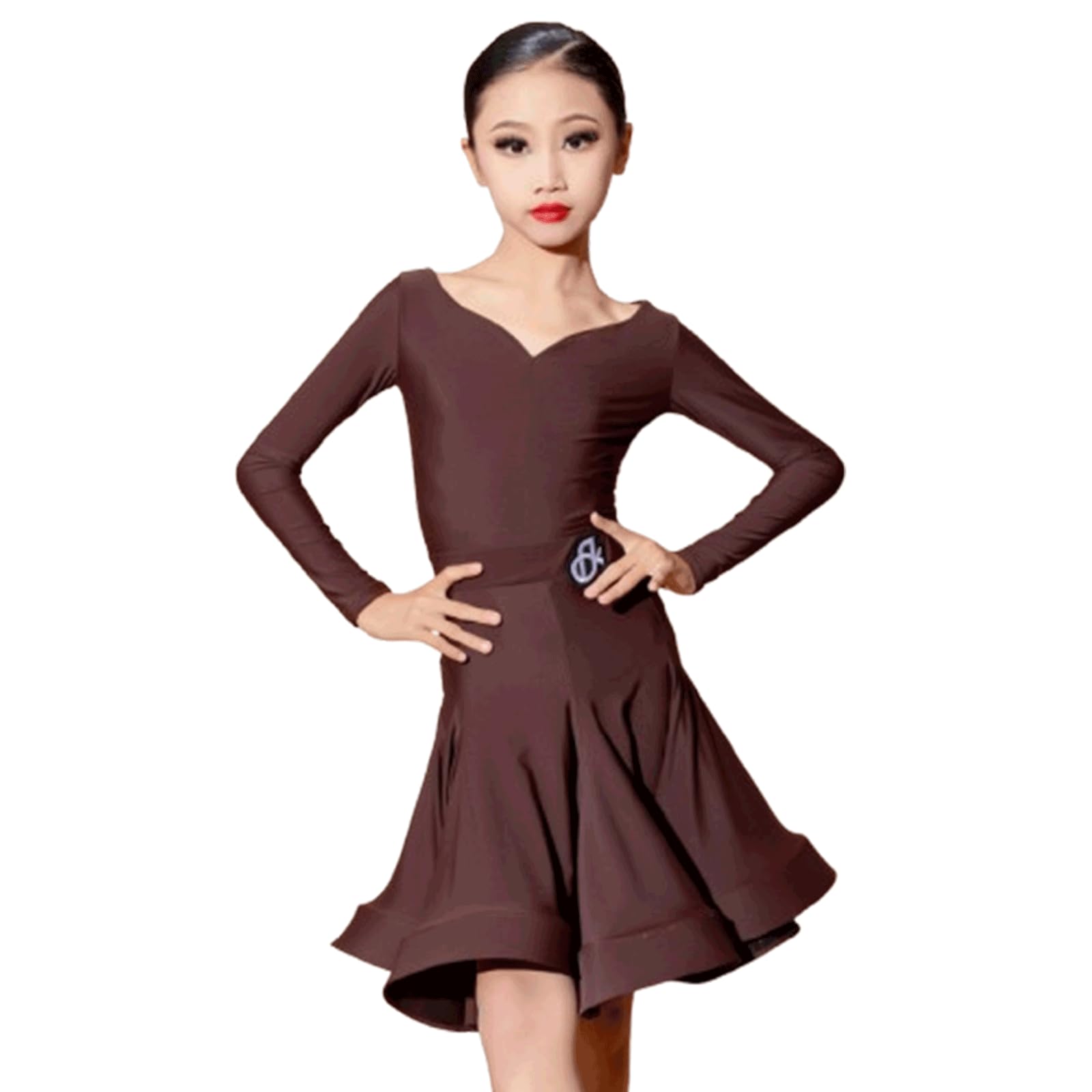 Vestido Baile Latino para niñas, Ideal para competiciones Rumba, actuaciones en el Escenario y práctica Baile salón Conjunto Dos Piezas Falda y Mangas largas para Salsa.