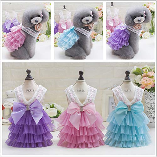 POPETPOP Vestido de princesa com laço de renda para cães e cachorros em várias camadas vestido de tu