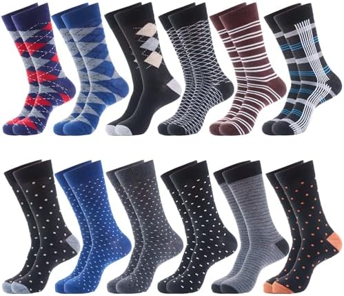 12 Pack Dress Socks for Men- Fancy Argyle and Classic Pattern Dre...