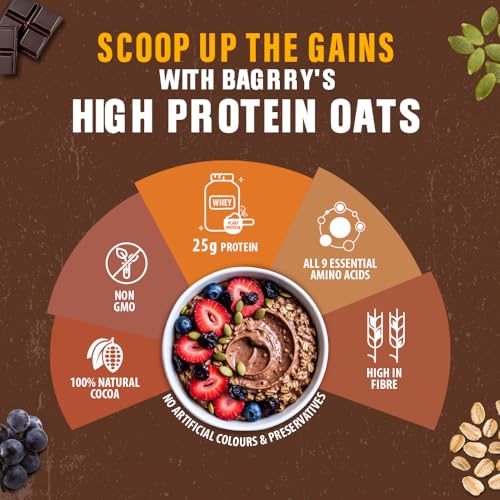 Image of Bagrry's 25g Protein Oats 750g | Dark Chocolate, Raisins & Pumpkin Seeds | Whey Protein & Plant Protein Blend | High Fibre Breakfast | Rolled Oats | No Refined Sugar | No Added Preservatives