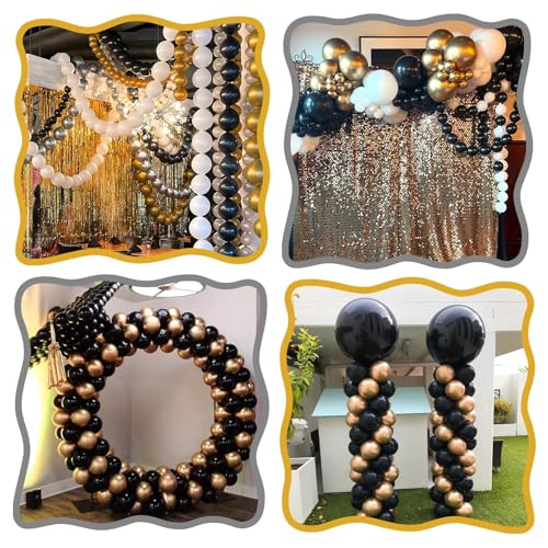 Image of Black Gold Link Balloons,60Pcs 6Inch Metallic Gold and Black Latex Linking Balloons for New Year Eve Graduations Birthday Baby Shower Wedding Anniversary Party Decorations