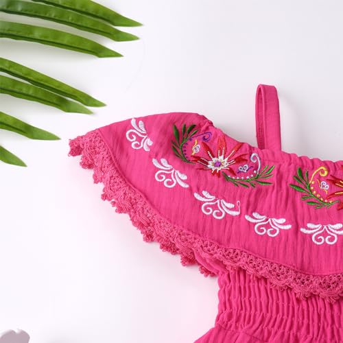 IKADEX Baby Girls Off Shoulder Mexican Embroidery Floral Dress Strap A-line Cinco de Mayo Dress3