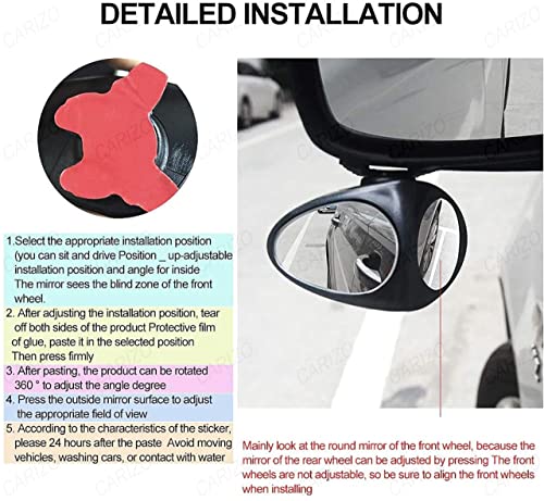Image of CARIZO Rear View Blind Spot Mirror | Double Lens | Stick on Mount | Adjustable Wide Angle | Compatible with All Cars - Left Side
