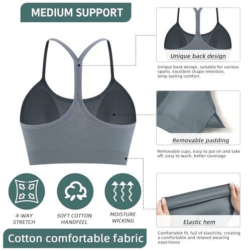 OBICUM Women's Y-Back Sports Bra - Light Support Yoga Bra Removable Padded Spaghetti Straps for Low-Impact Workouts3