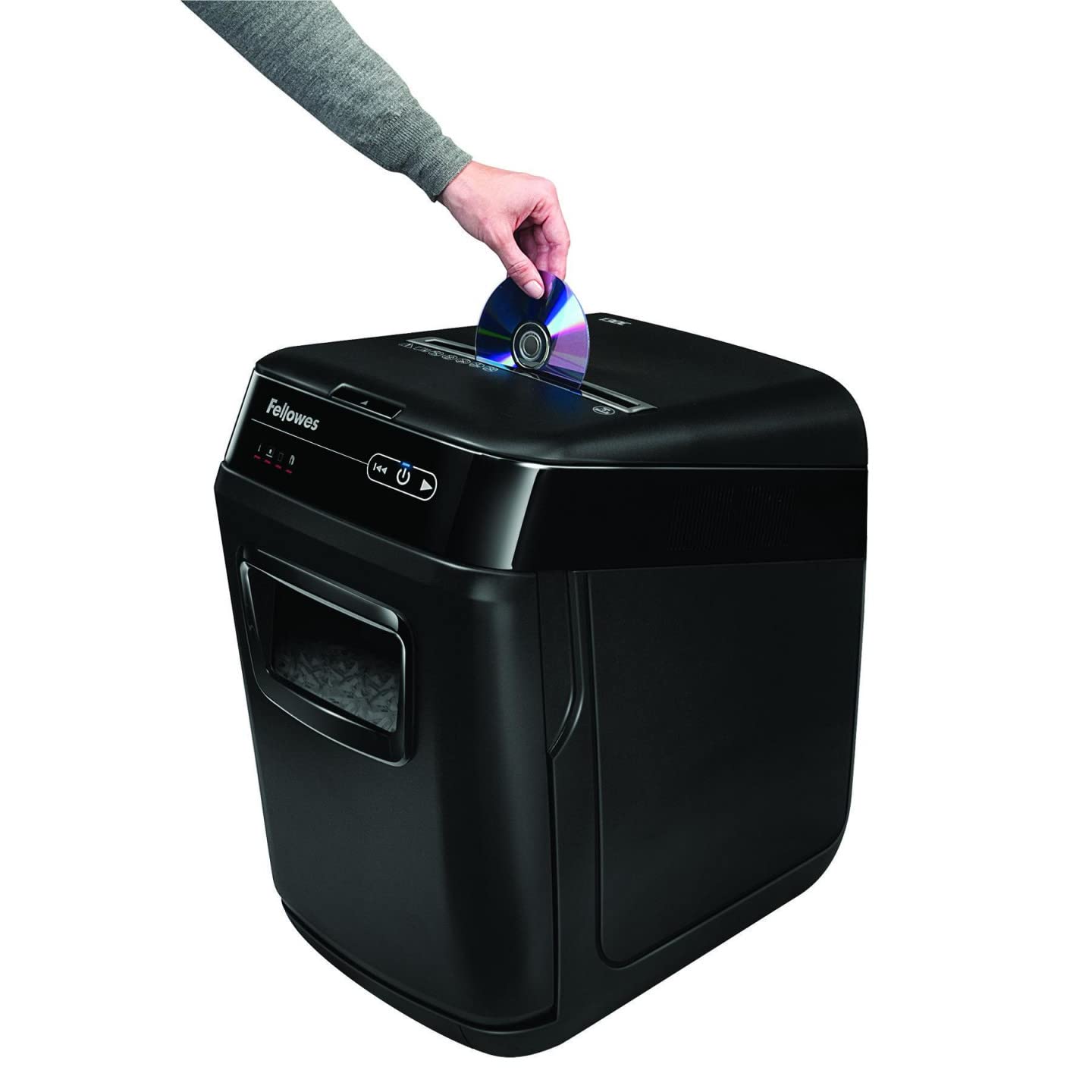 Fellowes Destructeur de Documents Automatique AutoMax 150C, Coupe Croisée, Sécurité DIN P-4, 150 Feuilles, Corbeille 32L, Professionnel, Auto Reverse, Silencieux, Mise en Veille Automatique, 4680101