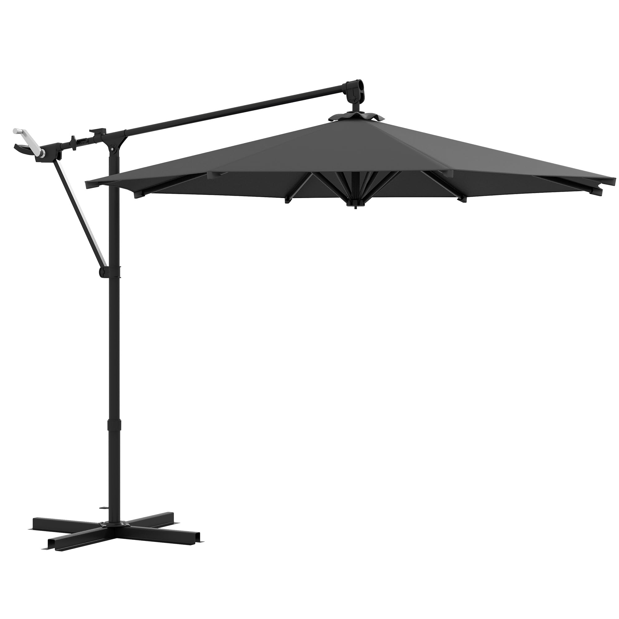 Outsunny Sombrilla de Jardín 3x3 m Parasol de Jardín Giratorio 360° con Manivela Manual 8 Varillas Base Cruzada y Soporte de Acero para Terraza Patio Balcón Gris Oscuro