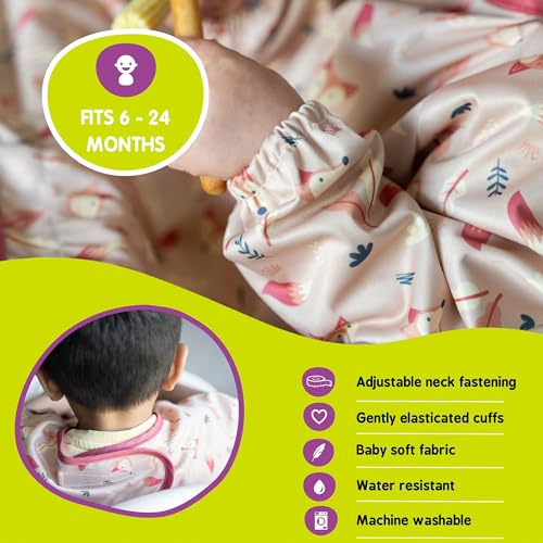 Tidy Tot Cover & Catch Weaning Bib with Sleeves. Attaches to Highchairs with Suction for Mess Proof Baby Feeding. Waterproof Long Sleeved Bibs. Coverall BLW Bibs - Image 4