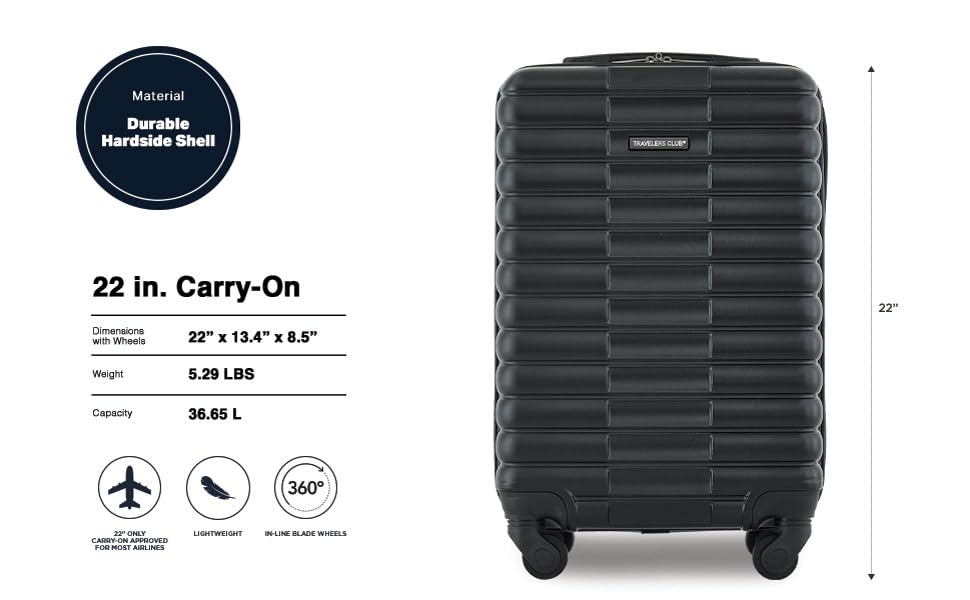 Image of Travelers Club 22-Inch Gilroy Rolling Hardside Carry-On Luggage, Black