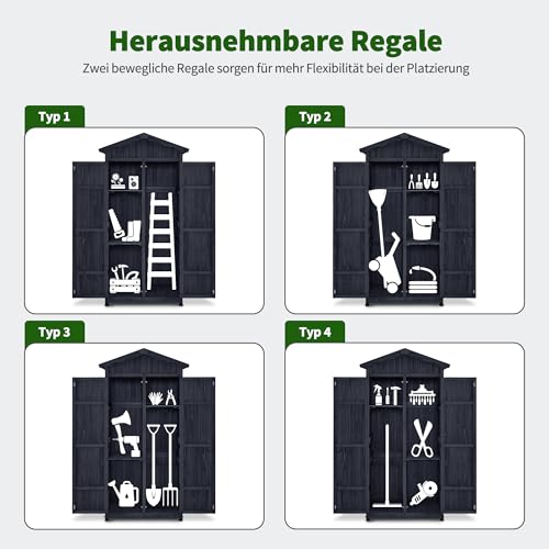 M MCombo Gartenschrank Gartenhaus Holz Wetterfest, Outdoor Wasserdicht Schrank mit Boden, für Außenbereich Balkon Terrasse, Aufbewahrungsschrank mit 2 Bewegliche Regale 74×99×193 cm (Anthrazitgrau)