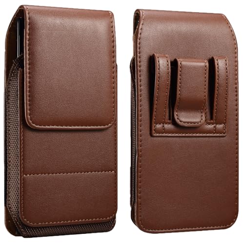 Large Cell Phone Holster Case with Belt Clip Loop Pouch for Motorola Moto G Power 5G G Stylus 5G G Play Edge, Galaxy A14 A16 A36 A05 A04e A03s S25 Ultra S23/S22/S21 Ultra, OnePlus Nord N30 (Brown, XL)