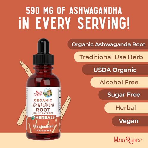 Image of MARYRUTH'S Ashwagandha Root Liquid Drops | Mood & Stress Support Supplement | Calm & Relaxation | 590mg Ashwagandha | Adaptogen & Nervine | Vegan | USDA Organic | CLP Certified | Non-GMO | 1 oz